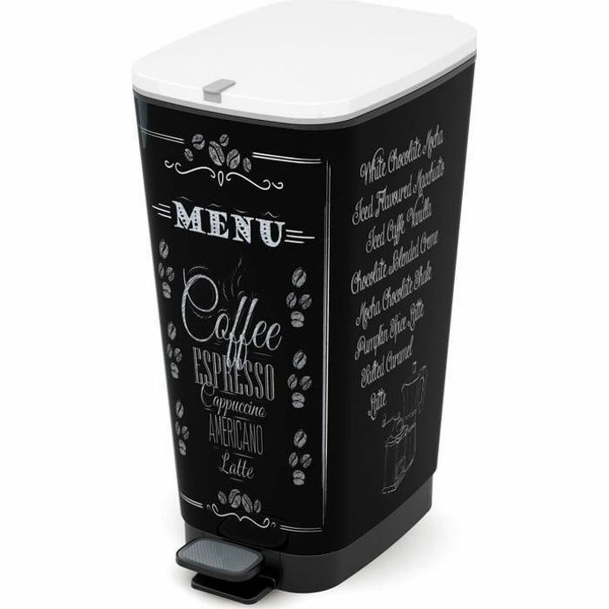 Caixote do Lixo com Pedal KIS CHIC Coffee Motif Preto 50 L