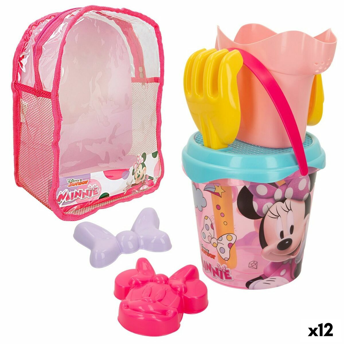 Conjunto de brinquedos de praia Minnie Mouse 18 x 16 x 18 cm (12 Unidades)