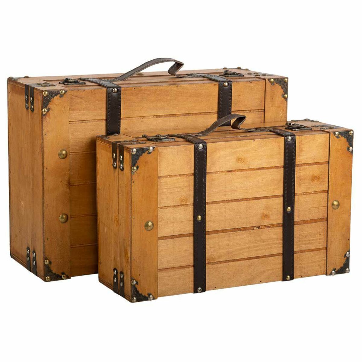 Mala decorativa Alexandra House Living Castanho PVC Madeira Metal Vintage 31 x 17 x 45 cm 40 x 24 x 13,5 cm Decorativo 2 Peças