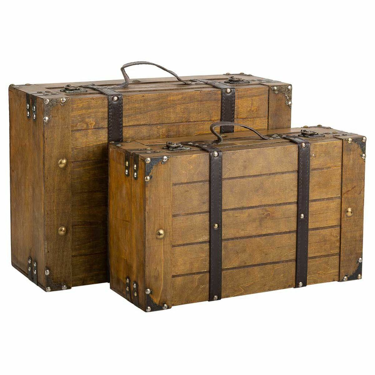 Mala decorativa Alexandra House Living Castanho PVC Madeira Metal Vintage 31 x 17 x 45 cm 40 x 24 x 13,5 cm Decorativo 2 Peças