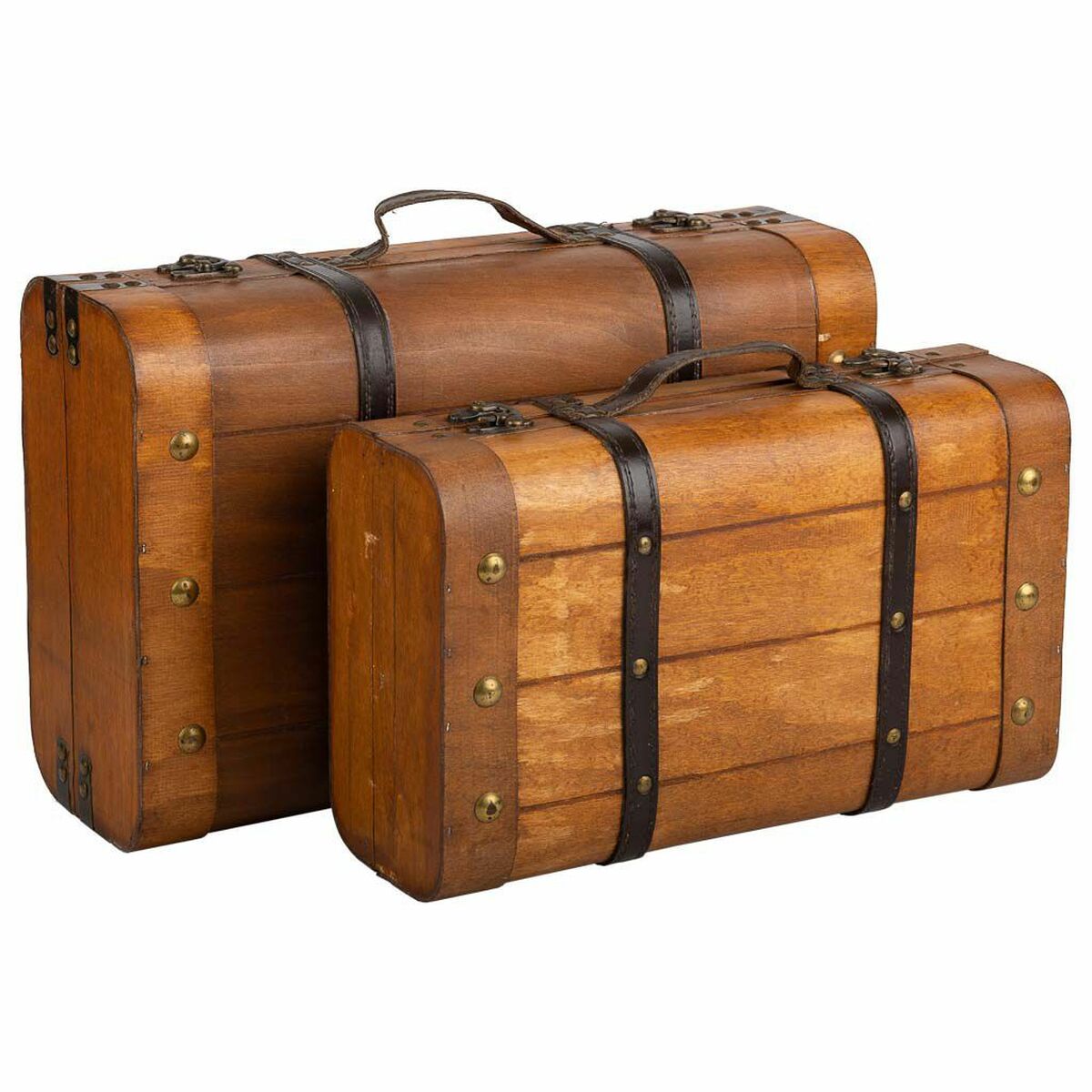Mala decorativa Alexandra House Living Castanho PVC Madeira Metal Vintage 30 x 16 x 45 cm 38 x 24 x 13,5 cm Decorativo 2 Peças