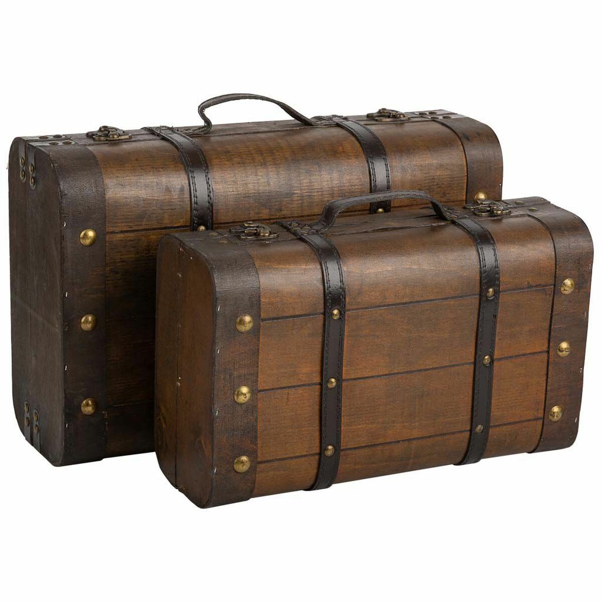 Mala decorativa Alexandra House Living Castanho PVC Madeira Metal Vintage 30 x 16 x 45 cm 38 x 24 x 13,5 cm Decorativo 2 Peças
