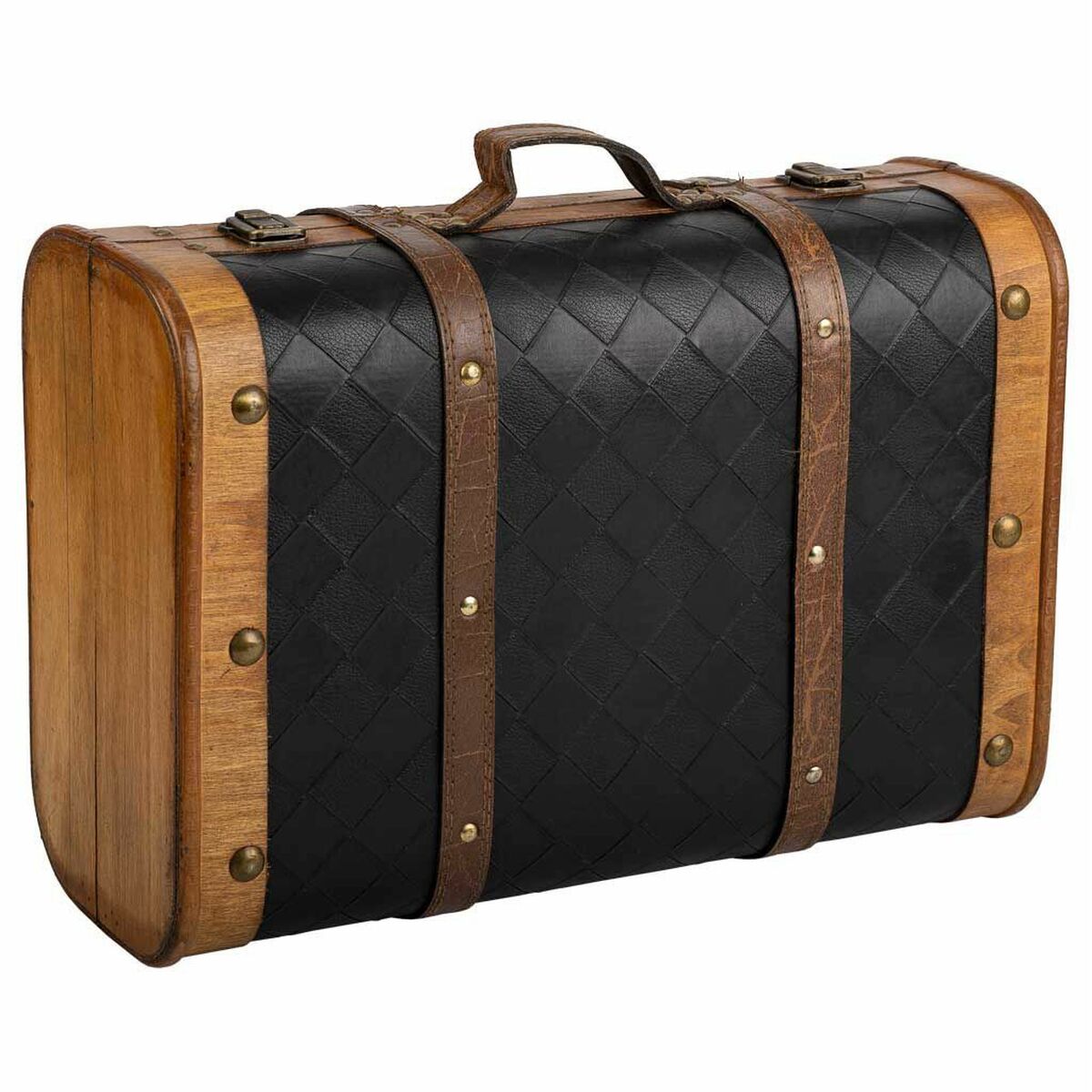 Mala decorativa Alexandra House Living Preto PVC Madeira Metal Tecido Vintage 30 x 17 x 43 cm