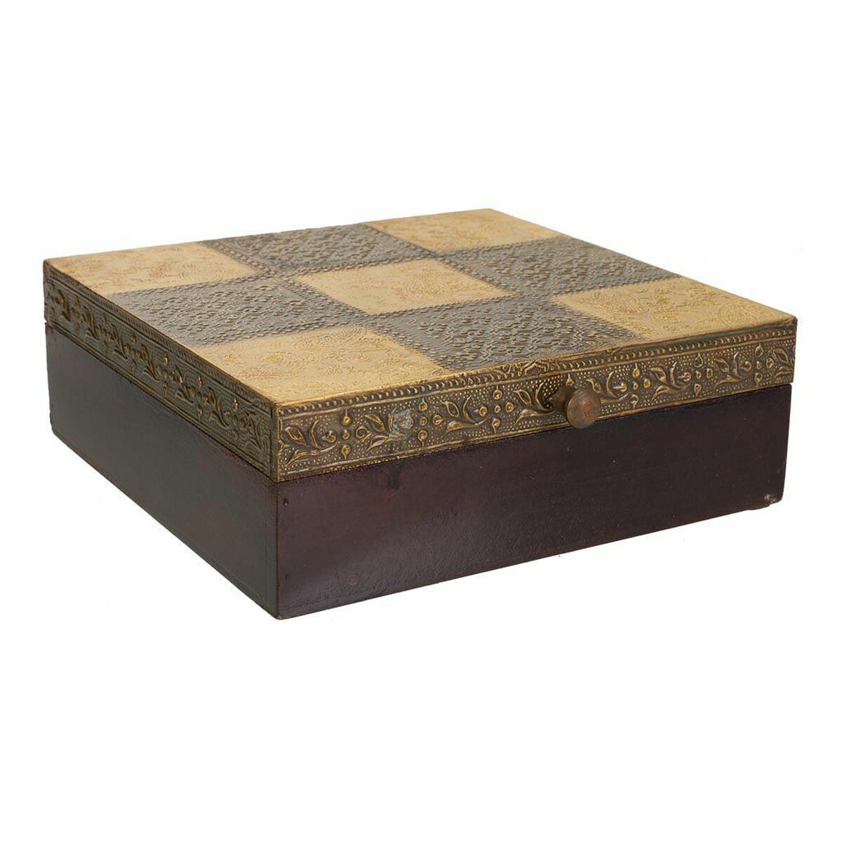 Guarda-Joias Alexandra House Living Catanho escuro Latão Madeira de mangueira Madeira MDF 20 x 7 x 20 cm
