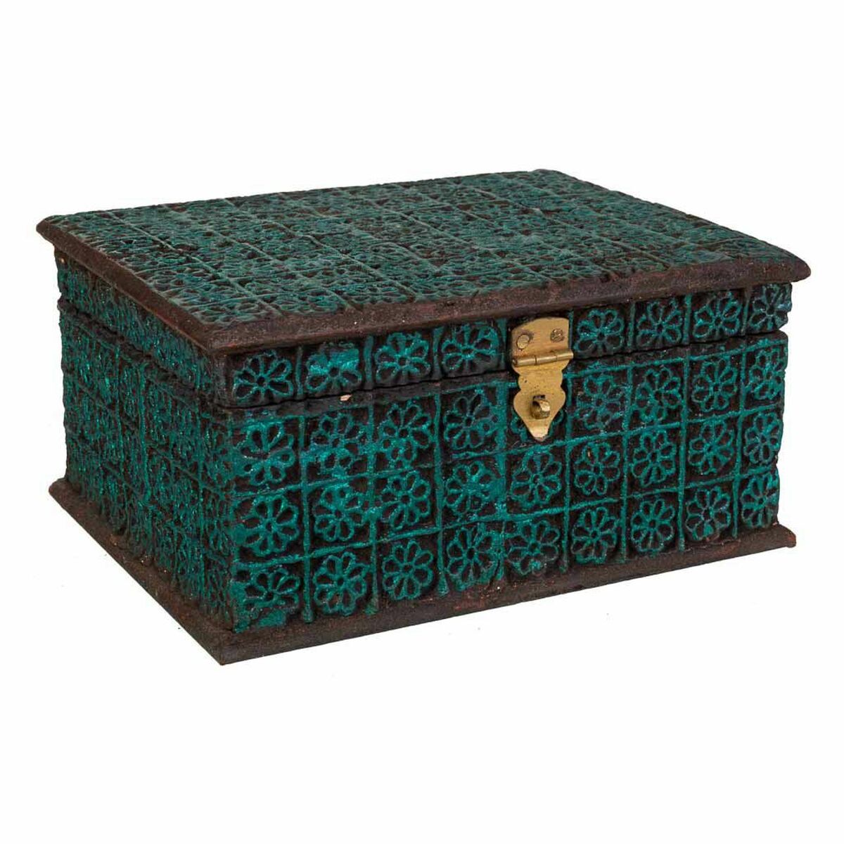 Guarda-Joias Alexandra House Living Turquesa Quadro Madeira de mangueira Resina sintética Madeira MDF 19 x 11 x 25 cm