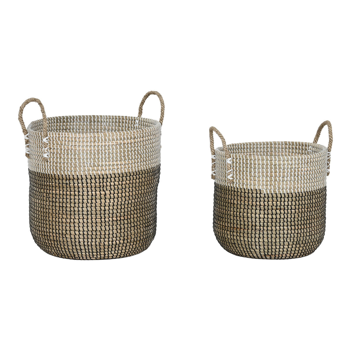 Conjunto de Cestas Home ESPRIT Branco Preto Natural (2 Peças)