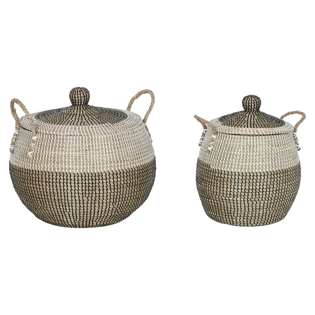 Conjunto de Cestas Home ESPRIT Branco Preto Natural (2 Peças)
