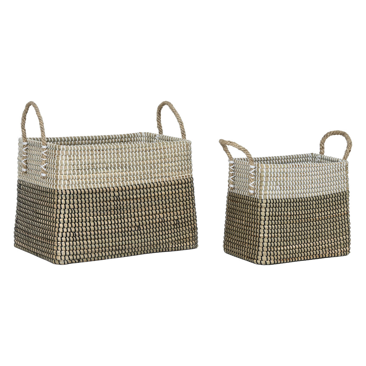 Conjunto de Cestas Home ESPRIT Branco Preto Natural Zostera marina Boho 44 x 25 x 38 cm 2 Peças