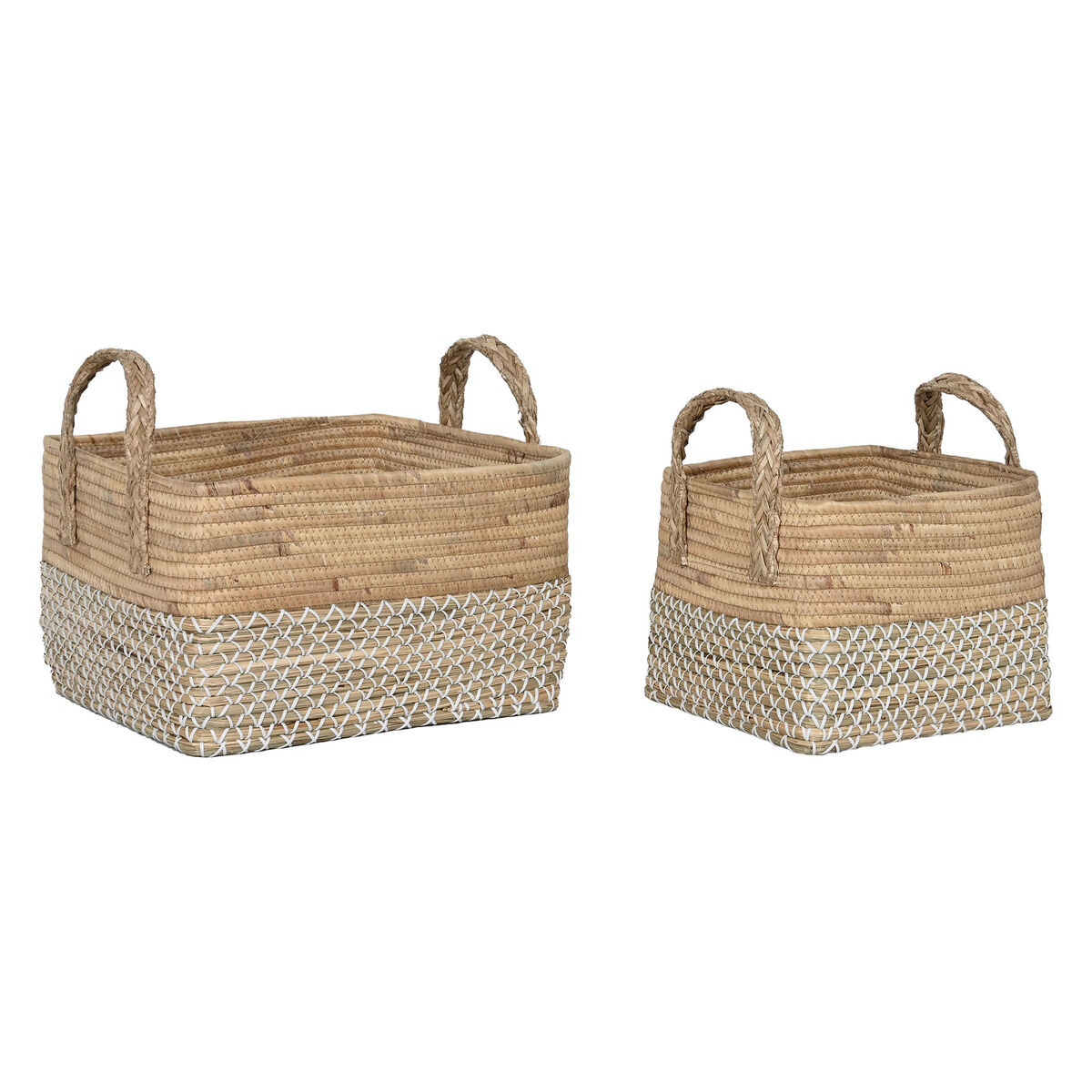 Conjunto de Cestas Home ESPRIT Branco Natural Marrom claro PVC Zostera marina Junco 43 x 38 x 36 cm 2 Peças