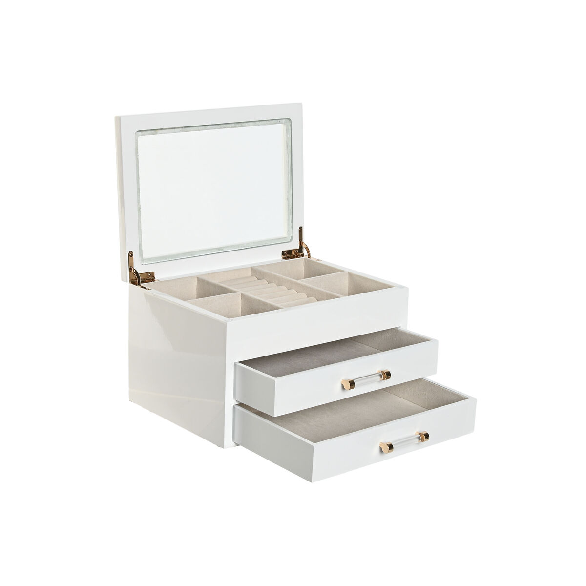 Guarda-Joias Home ESPRIT Branco Creme Madeira Cristal Madeira MDF 23 x 18 x 14 cm