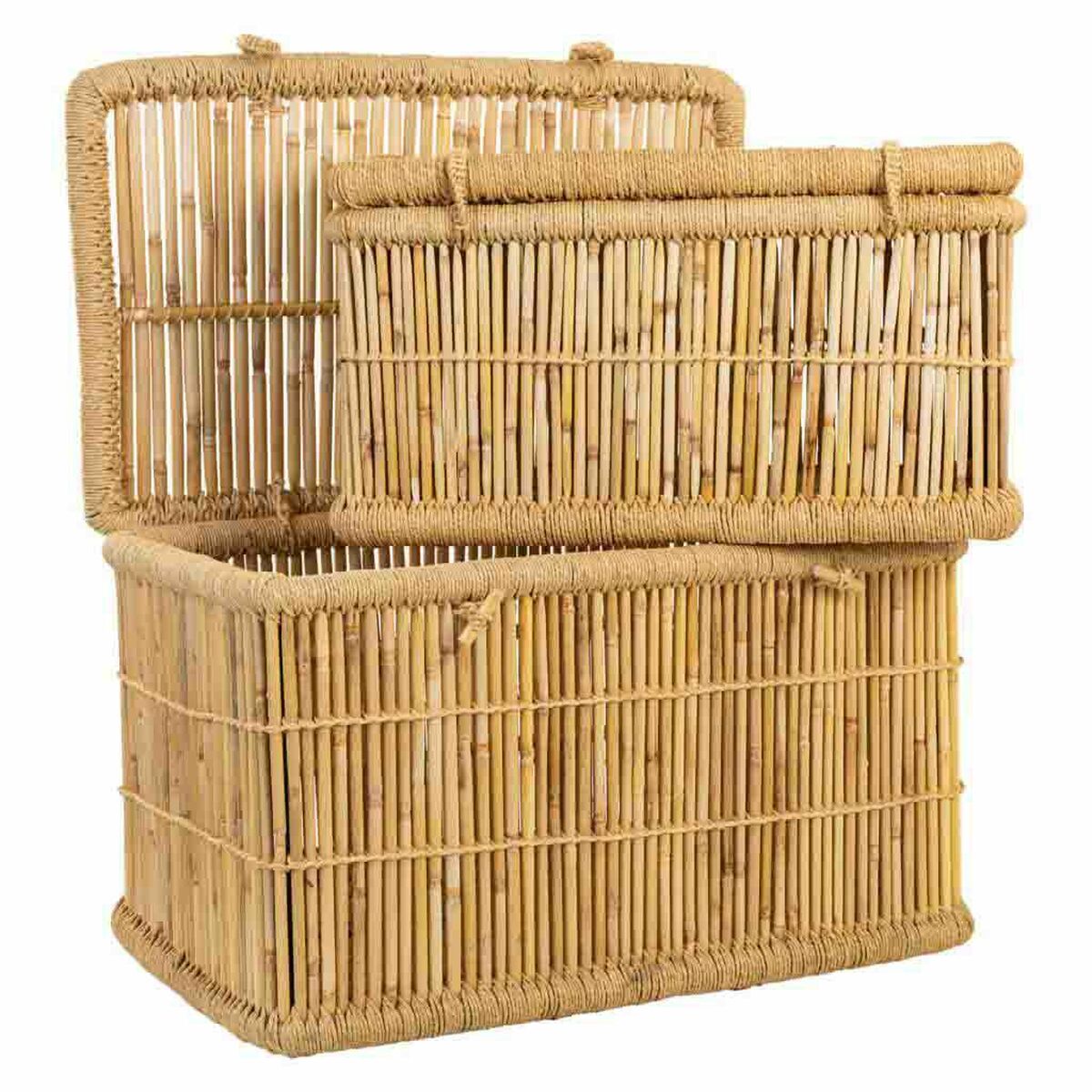 Cesto de Roupa Suja Alexandra House Living Natural Bambu Corda 52 x 40 x 70 cm 62 x 42 x 32 cm 2 Peças