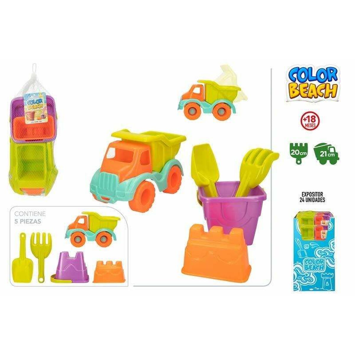 Conjunto de brinquedos de praia Colorbaby 21 cm Camião Basculante 5 Peças