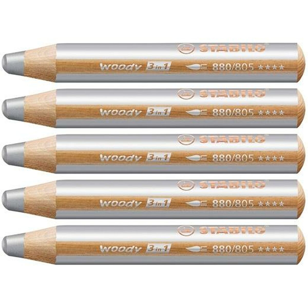 Lápis de cores Stabilo Woody Prateado 3 em 1 (5 Unidades)