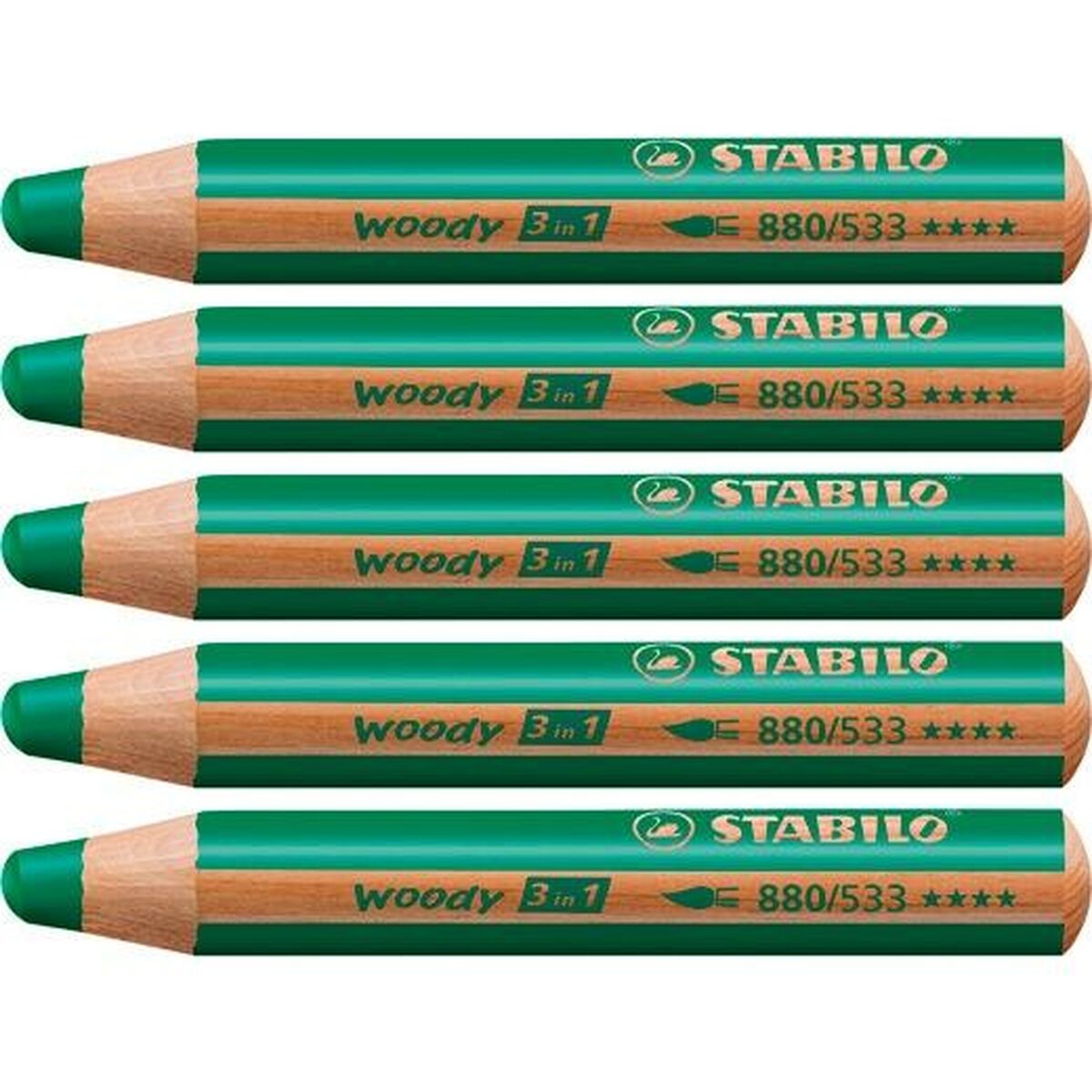 Lápis de cores Stabilo Woody Verde-escuro 3 em 1 (5 Unidades)