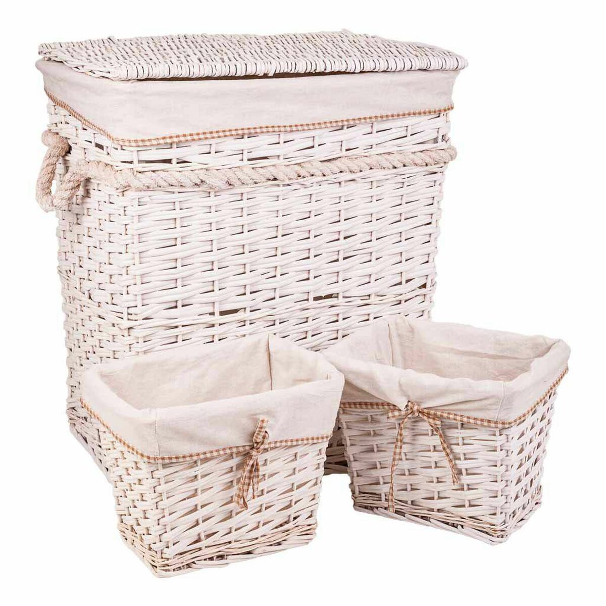 Cesto da Roupa Alexandra House Living Branco vime Madeira de salgueiro 41 x 63 x 55 cm 30 x 22 x 24 cm 3 Peças