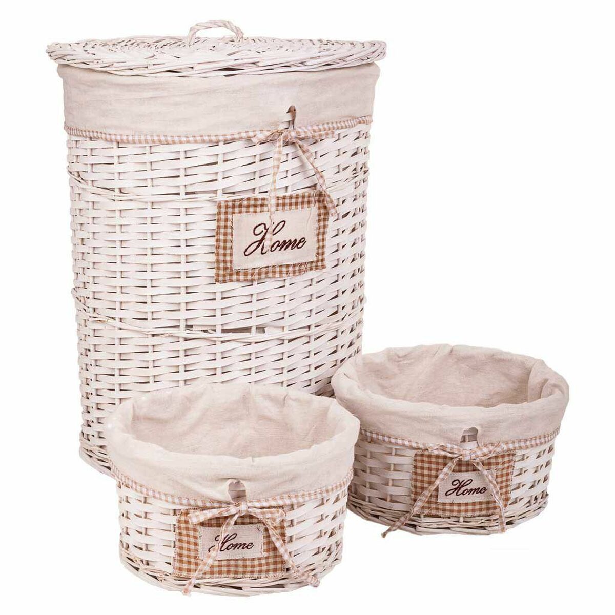 Cesto da Roupa Alexandra House Living Branco vime Madeira de salgueiro 44 x 58 x 44 cm 29 x 19 x 29 cm 3 Peças