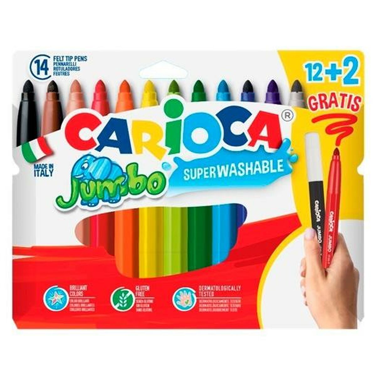Conjunto de Canetas de Feltro Carioca Jumbo 14 Unidades