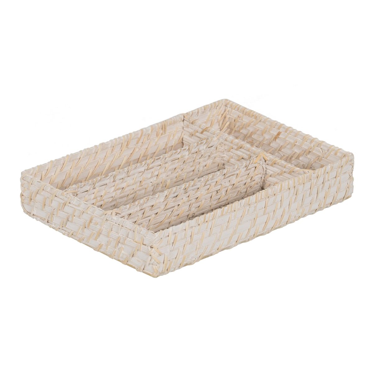 Cesto para talheres Branco Bambu Rotim 34 x 24 x 6 cm
