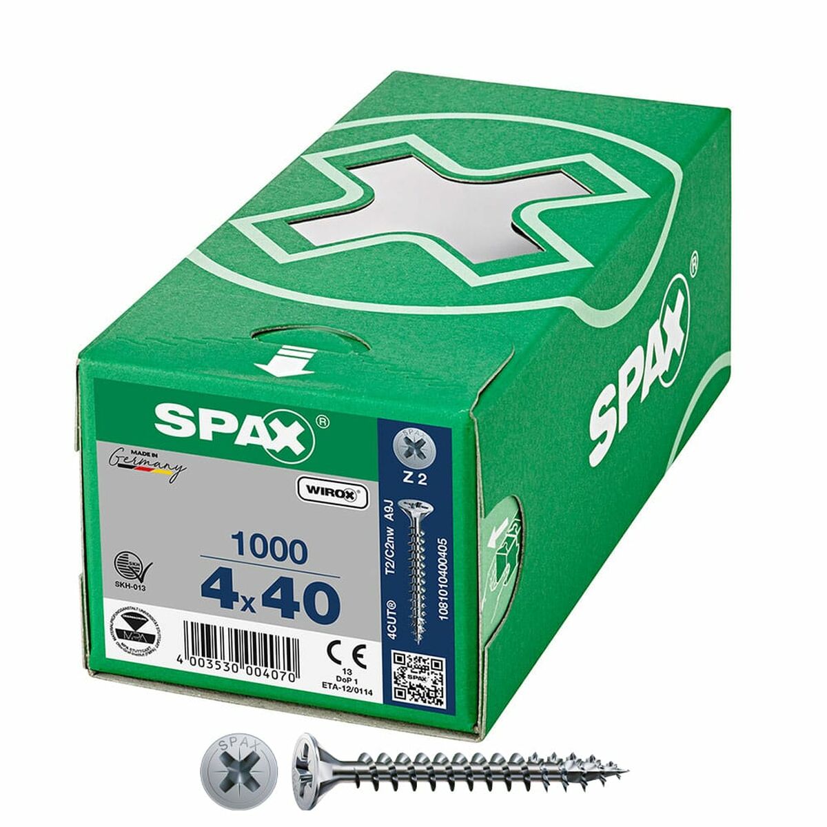 Caixa de parafusos SPAX Wirox Z2 Cabeça plana 4,0 x 40 mm 1000 Unidades