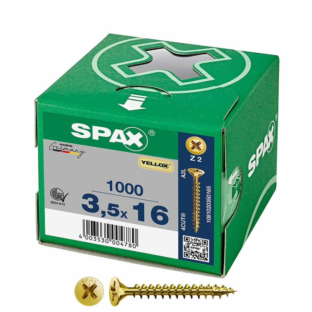 Caixa de parafusos SPAX Yellox Z2 Cabeça plana 3,5 x 16 mm 1000 Unidades