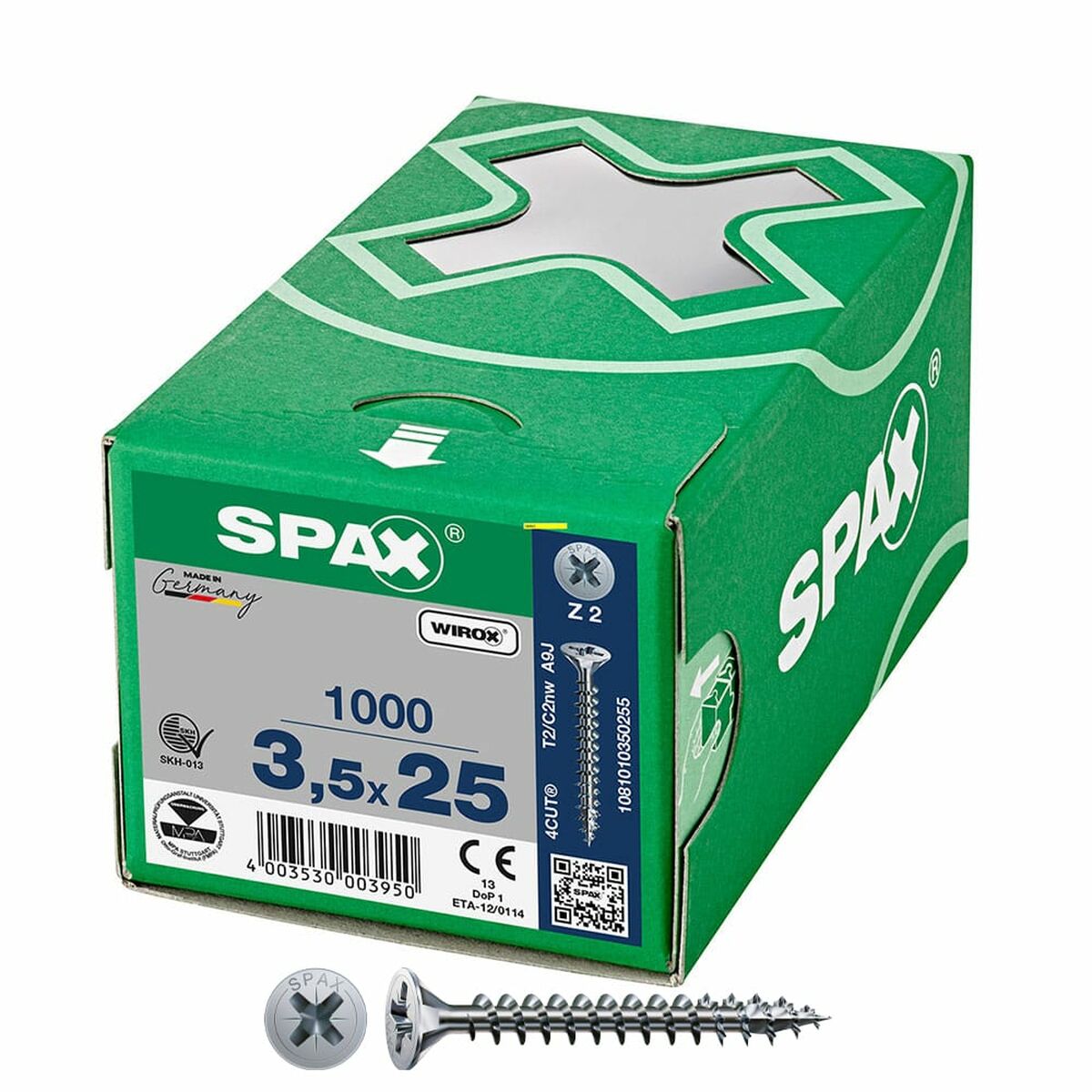 Caixa de parafusos SPAX Wirox Z2 Cabeça plana 3,5 x 25 mm 1000 Unidades